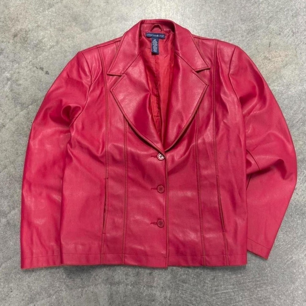 Vintage Red Leather Blazer Jacket Women's 90's Mountain Lake